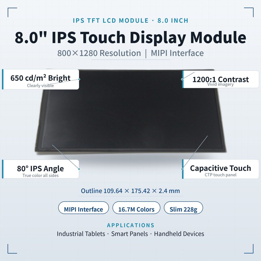 8.0" Touch-Integrated IPS TFT LCD Module — YC080IM40C_A24